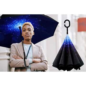 MRTLLOA 40/49/56 Inch Oversize Windproof Inverted Reverse Upside Down Umbrella, Golf Size Rain Umbrella, Double Layer, C-Shaped Handle for Men, Women and Kids(Starry Sky, 49 Inch)