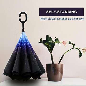 MRTLLOA 40/49/56 Inch Oversize Windproof Inverted Reverse Upside Down Umbrella, Golf Size Rain Umbrella, Double Layer, C-Shaped Handle for Men, Women and Kids(Starry Sky, 49 Inch)