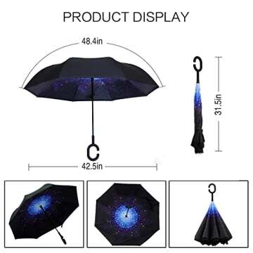 MRTLLOA 40/49/56 Inch Oversize Windproof Inverted Reverse Upside Down Umbrella, Golf Size Rain Umbrella, Double Layer, C-Shaped Handle for Men, Women and Kids(Starry Sky, 49 Inch)