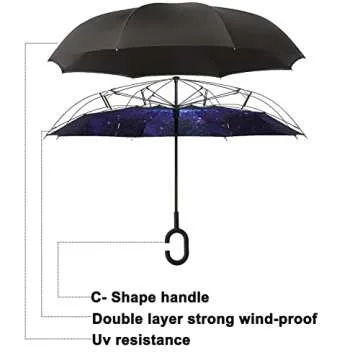 MRTLLOA 40/49/56 Inch Oversize Windproof Inverted Reverse Upside Down Umbrella, Golf Size Rain Umbrella, Double Layer, C-Shaped Handle for Men, Women and Kids(Starry Sky, 49 Inch)