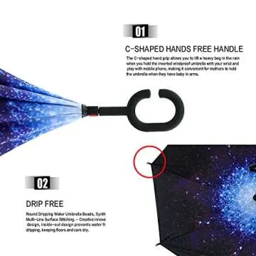 MRTLLOA 40/49/56 Inch Oversize Windproof Inverted Reverse Upside Down Umbrella, Golf Size Rain Umbrella, Double Layer, C-Shaped Handle for Men, Women and Kids(Starry Sky, 49 Inch)