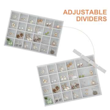 Fixwal 13.8in Jewelry Organizer Trays, Large Stackable Jewelry Tray for Drawers, Jewelry Storage for Earring Ring Necklace Bracelet Watch with Removable Divider, Grey, Set of 4