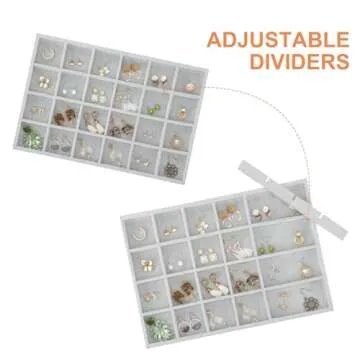 Fixwal 13.8in Jewelry Organizer Trays, Large Stackable Jewelry Tray for Drawers, Jewelry Storage for Earring Ring Necklace Bracelet Watch with Removable Divider, Grey, Set of 4