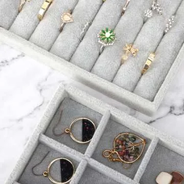 Fixwal 13.8in Jewelry Organizer Trays, Large Stackable Jewelry Tray for Drawers, Jewelry Storage for Earring Ring Necklace Bracelet Watch with Removable Divider, Grey, Set of 4