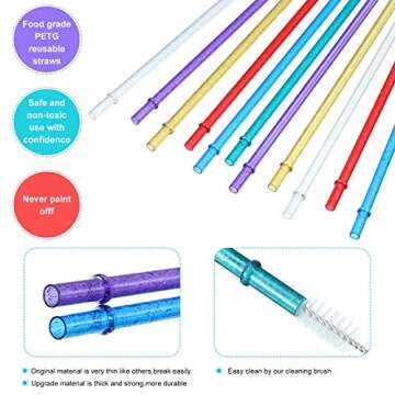 48 Pcs Plastic Straws with Team Bride Flags Reusable Glitter Drinking Straw(Gold, Dark Blue, Purple, Red, White, Green)