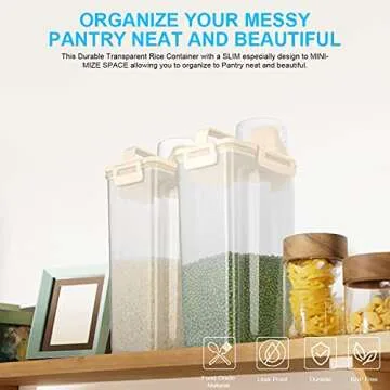 Uppetly Rice Airtight Dry Food Storage Containers, BPA Free Plastic Storage Bin Dispenser with Pourable Spout, Measuring cup for Cereal, Flour and Baking Supplies, Include a Stainless Steel Whisk