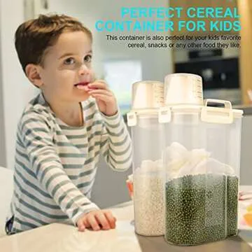 Uppetly Rice Airtight Dry Food Storage Containers, BPA Free Plastic Storage Bin Dispenser with Pourable Spout, Measuring cup for Cereal, Flour and Baking Supplies, Include a Stainless Steel Whisk