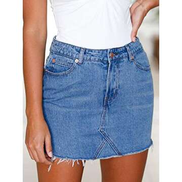 Deslimale Jean Skirts for Women's Casual Washed Frayed Stretch Denim Mini Skirt (US 8-10)