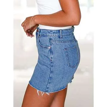 Deslimale Jean Skirts for Women's Casual Washed Frayed Stretch Denim Mini Skirt (US 8-10)