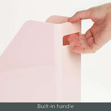 mDesign Plastic Slim Vertical File Folder Storage Organizer Bin with Handle - Hold Notebooks, Binders, Envelopes, Magazines for Home Office, Work Desktops, Ligne Collection, 2 Pack, Light Pink
