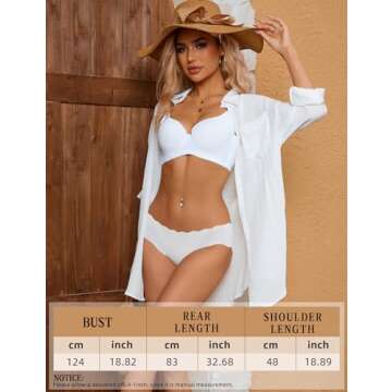 Gowpug Swimsuit Coverup for Women Long Sleeve Bathing Suit Cover Up Swimwear Button Down Shirt Blouses V Neck Bikini Beach Cover Ups(A-White)