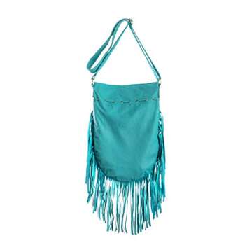 Turquoise Boho Bag | Real Leather | Fringe Purse | Bohemian Bags | Hobo Tote Handbag