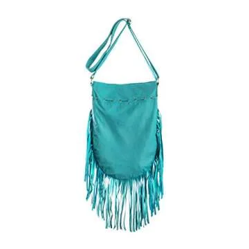 Turquoise Boho Bag | Real Leather | Fringe Purse | Bohemian Bags | Hobo Tote Handbag