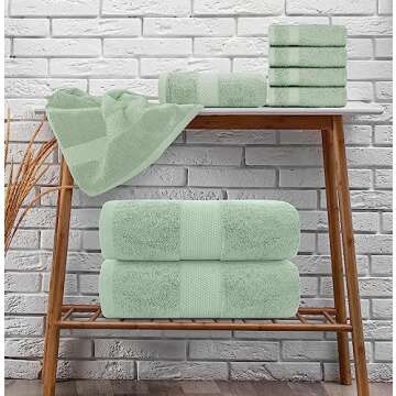 White Classic Luxury Bath Towel Set of 8 Pieces - 100% Turkish Cotton Highly Absorbent Towels for Bathroom, 2 Luxury Bath Towels 700GSM, 2 Hand Towels, 4 Washcloths, Green
