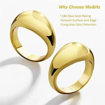 Me&Hz 18K Gold Plated Dome Ring Statement Rings for Women Men Simple Chunky Gold Rings Minimalist Chic Thumb Wide Thick Band Rings Size 7