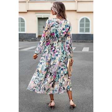Maxi Dresses for Women 2024 Casual V Neck Long Sleeve Empire Waist Fall Wedding Guest Party Chiffon Dress Green L