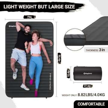 KingCamp Luxury 3D Double Self Inflating Sleeping Pad with 9.5 R Value, Camping Foam Air Mattress, P...