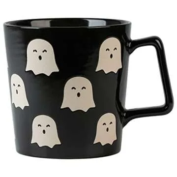 10 Strawberry Street Halloween Jack O Lantern & Ghost 20 oz Wax Resist Mugs, Black/Orange