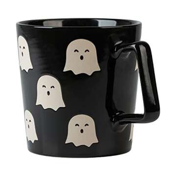 10 Strawberry Street Halloween Jack O Lantern & Ghost 20 oz Wax Resist Mugs, Black/Orange