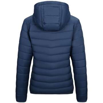 Outdoor Ventures Women's Packable Lightweight Full-Zip Puffer Jacket with Hood Quilted Winter Coat