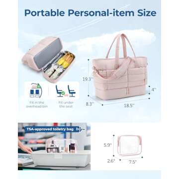 BAGSMART Large Travel Duffel Bag with Shoe Compartment, Puffer Carry-On Gym Weekender Bag for Women, Faint Yellow