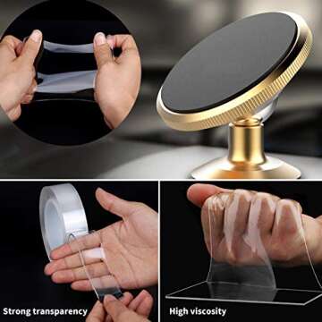 2 Pack Multipurpose Double Sided Mounting Tape - Removable Washable Resuable Traceless Clear Adhesive Tape Heavy Duty - Household & Industrial Grip Gel Tape. (9.85 FT)