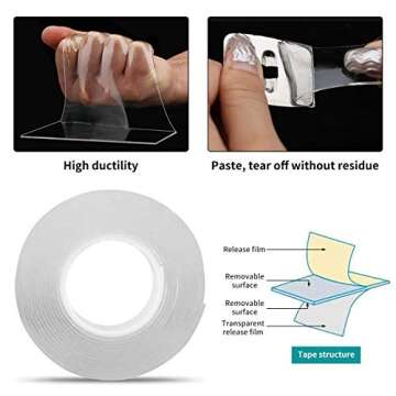 2 Pack Multipurpose Double Sided Mounting Tape - Removable Washable Resuable Traceless Clear Adhesive Tape Heavy Duty - Household & Industrial Grip Gel Tape. (9.85 FT)