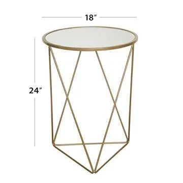 HomePop Metal Accent Table Triangle Base Round Mirror Top, Gold