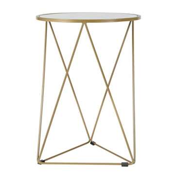 HomePop Metal Accent Table Triangle Base Round Mirror Top, Gold