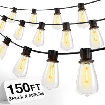 addlon 150 FT (3x50FT) Outdoor String Lights,Waterproof Patio Lights ETL Listed with 45+3 Shatterpro...