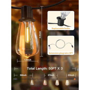 Addlon 150 FT Outdoor String Lights with Shatterproof Bulbs