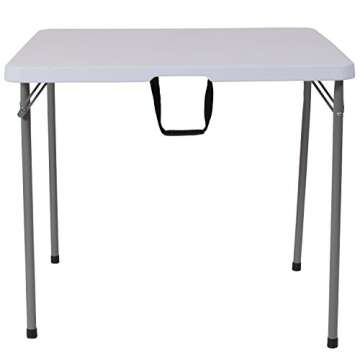 Flash Furniture Kathryn 2.79-Foot Square Bi-Fold Granite White Plastic Folding Table with Carrying Handle, 34" Square