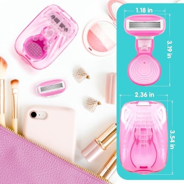 Travel Razors for Women Include 1 Handle and 2 Cartridges, Extra Smooth 5-Blade Travel Essentials Razor with Travel Case, Portable Travel Size Toiletries for Women, Pink