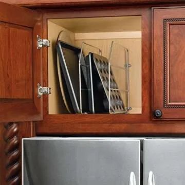 Rev-A-Shelf 18" Baking Sheet Shelf Organizer for Wall and Base Kitchen Cabinets, Divider Pan Rack Storage Wires for Cupboards, Chrome, 597-18CR-52