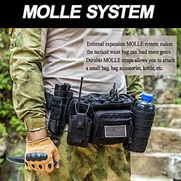 Tactical Fanny Pack, Military Waist Bag Hip Belt Bumbag Utility Bags for Outdoor Hiking Climbing Fishing with U.S Patch (Black)