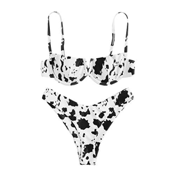 SweatyRocks Women's Sexy Bathing Suits Spaghetti Strap Floral Bikini Set Underwire Swimsuit Black Wh...