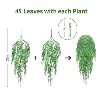 herfate Garland Artificial Hanging Plants 4 PC Weeping Willow Swag Leaves Ivy Vine Fake Seaweed Greenery Faux Plants Realistic Home Office Christmas Decoration Indoor Outdoor