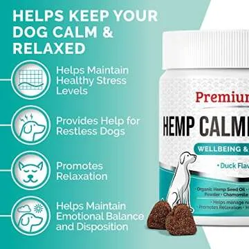 PREMIUM CARE Hemp Calming Chews for Dogs - Duck Flavor - 60 Soft Chews for Anxiety Relief