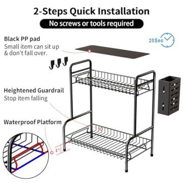 Bathroom Counter Organizer With Toiletries Basket,2 Tier Bathroom Countertop Storage Rack with Adjustable Feetpad,No-Screw Caddy Stand for Vanity,Sturdy Metal Wire Black,Medium 12.8''L x 7.2''W