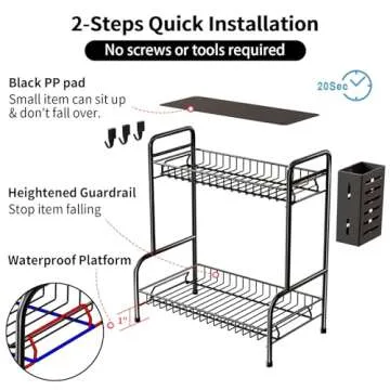 Bathroom Counter Organizer With Toiletries Basket,2 Tier Bathroom Countertop Storage Rack with Adjustable Feetpad,No-Screw Caddy Stand for Vanity,Sturdy Metal Wire Black,Medium 12.8''L x 7.2''W