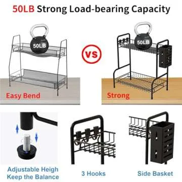 Bathroom Counter Organizer With Toiletries Basket,2 Tier Bathroom Countertop Storage Rack with Adjustable Feetpad,No-Screw Caddy Stand for Vanity,Sturdy Metal Wire Black,Medium 12.8''L x 7.2''W