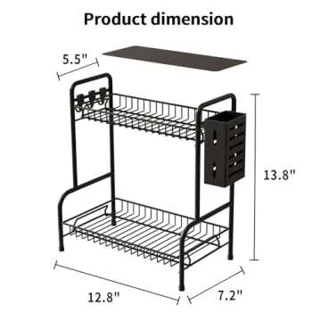 Bathroom Counter Organizer With Toiletries Basket,2 Tier Bathroom Countertop Storage Rack with Adjustable Feetpad,No-Screw Caddy Stand for Vanity,Sturdy Metal Wire Black,Medium 12.8''L x 7.2''W