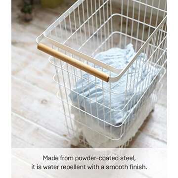 Yamazaki Home Wire Slim Saving Rolling Wheeled Clothing Hamper | Steel + Wood | Laundry Basket, One Size, White