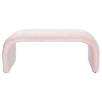 SAFAVIEH Tenko Modern Light Pink Velvet Bench - Glam Style