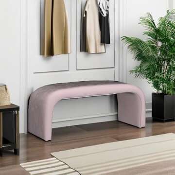 SAFAVIEH Tenko Modern Light Pink Velvet Bench - Glam Style