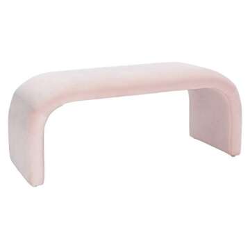 SAFAVIEH Tenko Modern Light Pink Velvet Bench - Glam Style