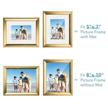 TWING 8x10 Picture Frame Gold Displays 5x7 Photo Frame with Mat or 8x10 Inch Without Mat,Picture Frames for Table Top Display and Wall Mounting, Ideal Gift to Family and Friends