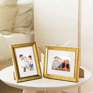 TWING 8x10 Picture Frame Gold Displays 5x7 Photo Frame with Mat or 8x10 Inch Without Mat,Picture Frames for Table Top Display and Wall Mounting, Ideal Gift to Family and Friends