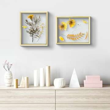 Frametory, 8x10 Floating Picture Frame - Metal Photo Frame - Real Glass - for Wall Mount or Tabletop Displays (Gold, 2 Pack)