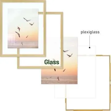 Frametory, 8x10 Floating Picture Frame - Metal Photo Frame - Real Glass - for Wall Mount or Tabletop Displays (Gold, 2 Pack)